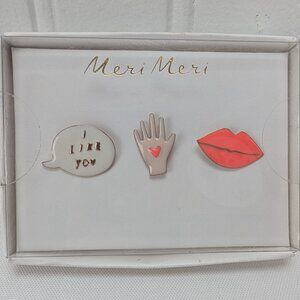 Meri Meri 3 Enamel Brooch Pins Set Lips Hand I Like You Thought Bubble New 2017